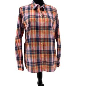 Gap Womens Large Boyfriend Fit Plaid Button Down Shirt Pink Orange Cotton L